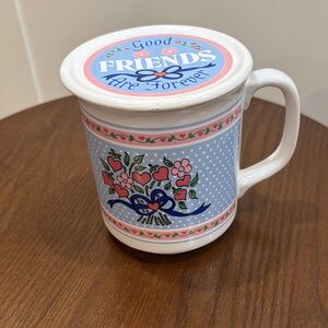 Friendship Ceramic Mug with Lid - Blue and Pink Floral